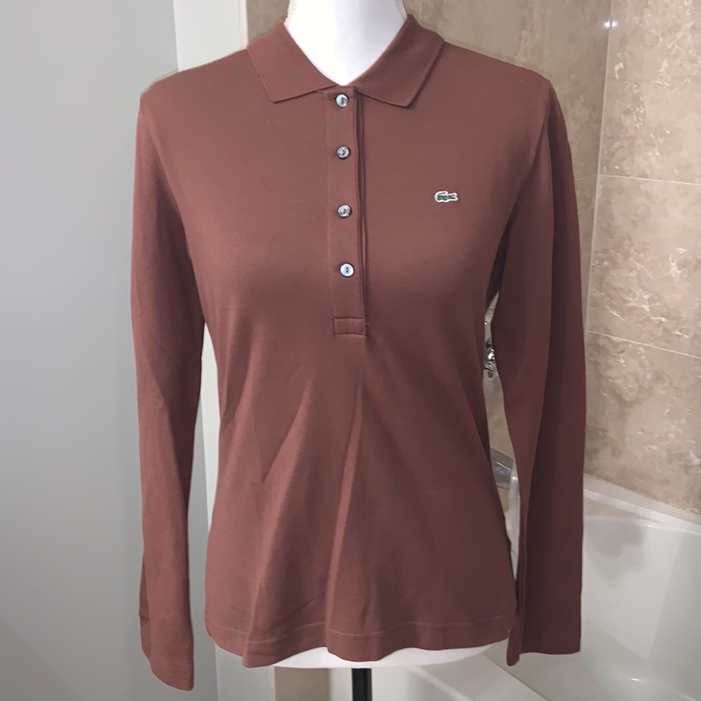 Lacoste Long Sleeve Polo Top in Brown